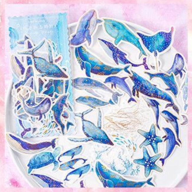 60 Pcs Feathers - Whales - Casle Gold Foil Stickers