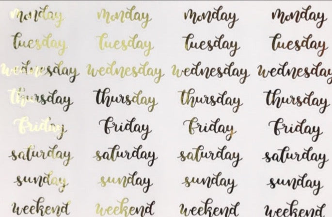 2 Sheets Weekly Gold Foil Stickers