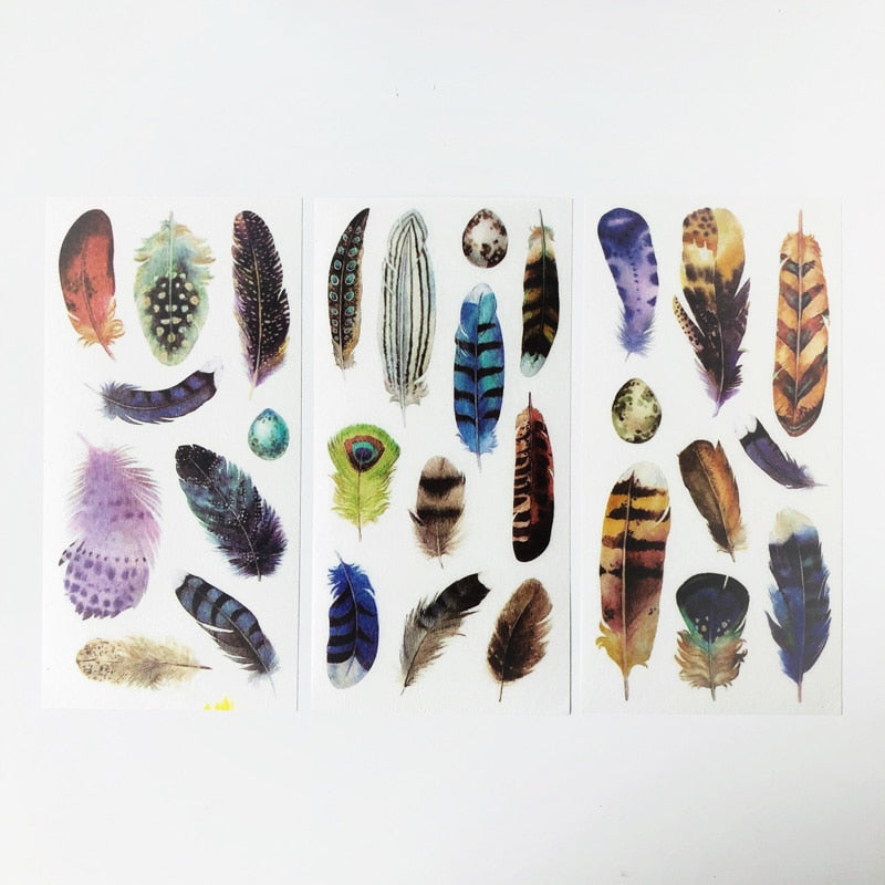 3 Sheets WasHi Feather Stickers