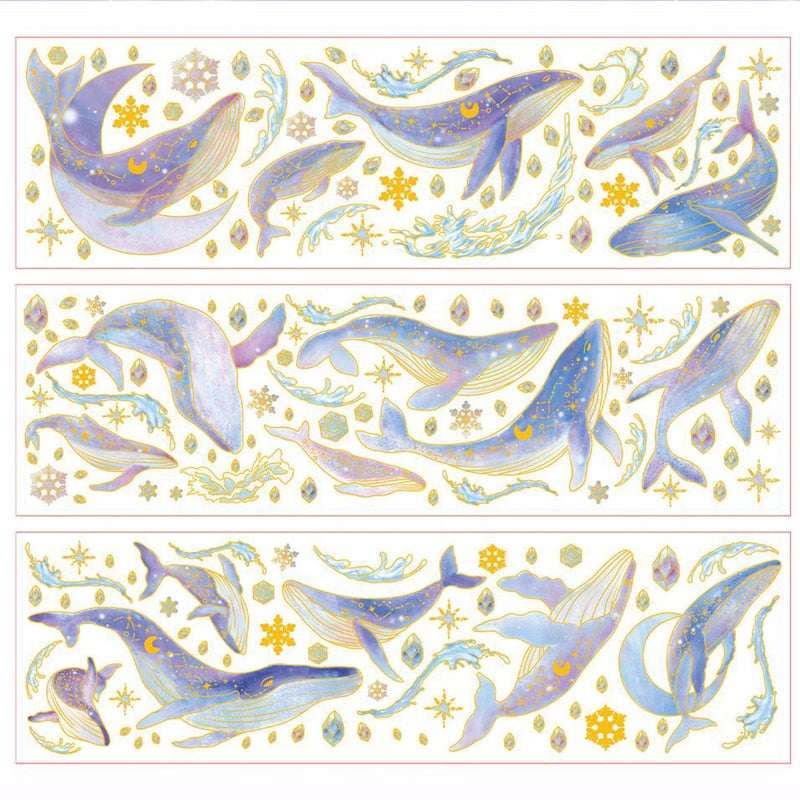 3 Sheets/Pack Brilliant Stars Whales Fish Stickers