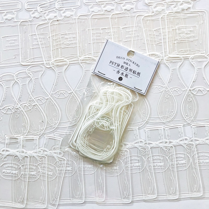30 Pcs (3 Designs) Transparent Clear Perfume Stickers