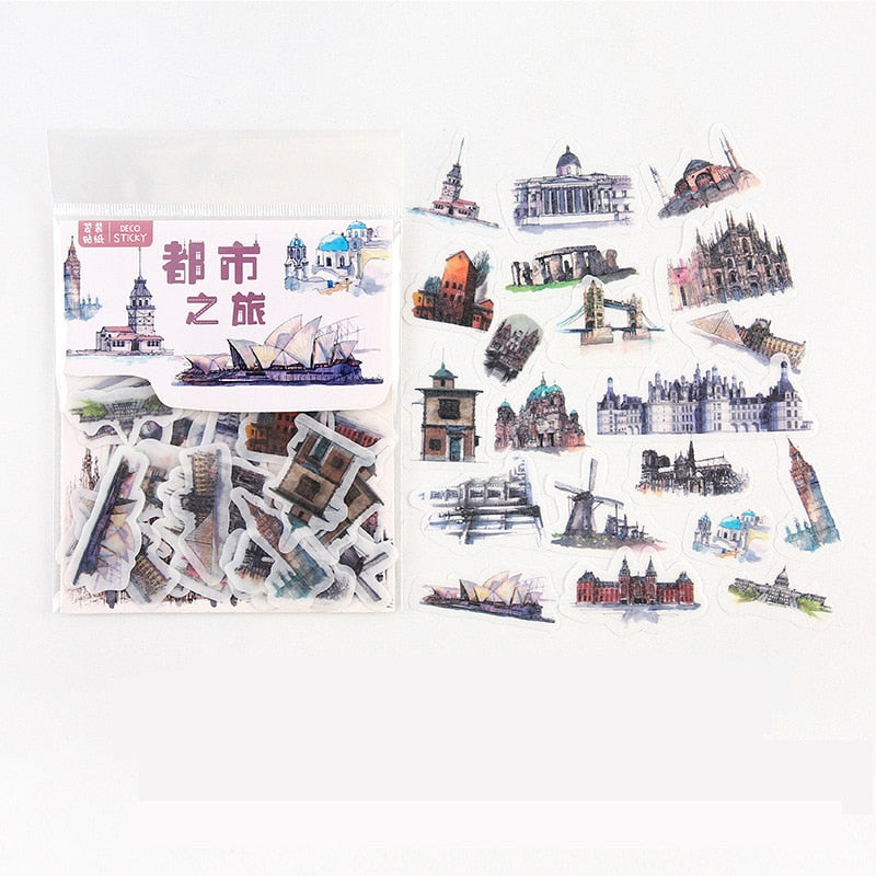 40 Pcs Travel Landmarks Washi Stickers