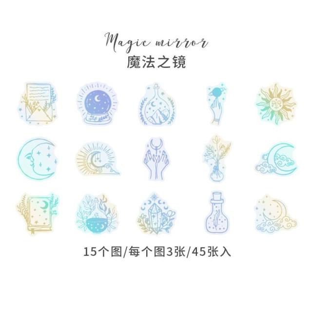 45 Pcs Fantasy Silver Foil Stickers