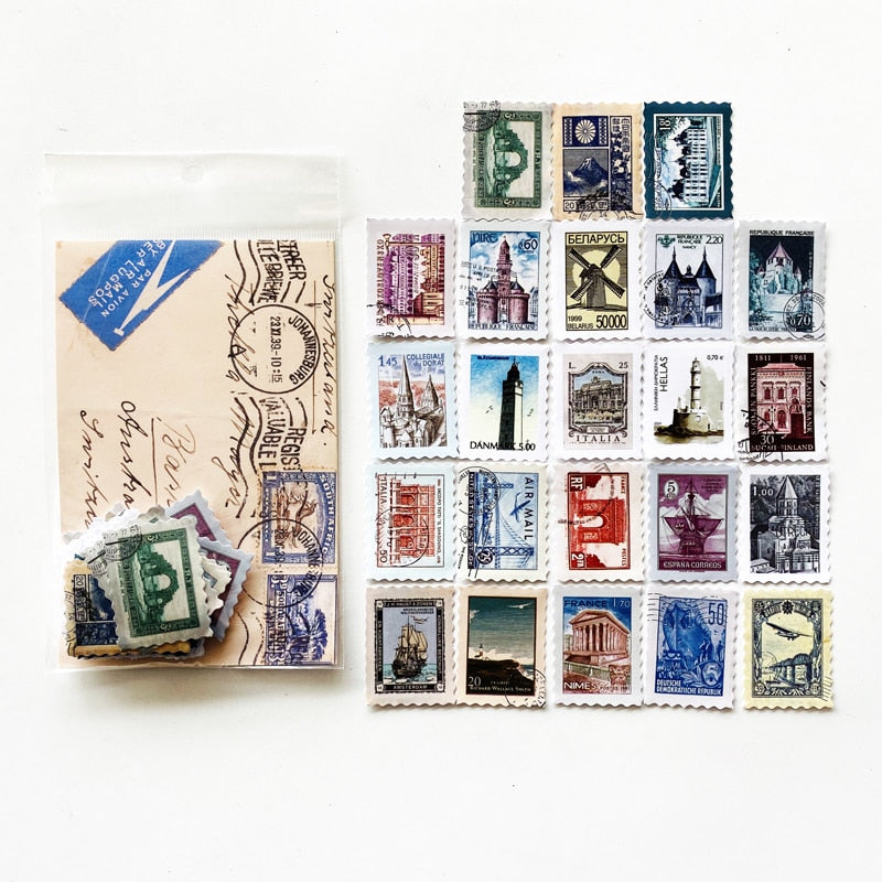 46 Pcs Travel World Post Stamp Stickers