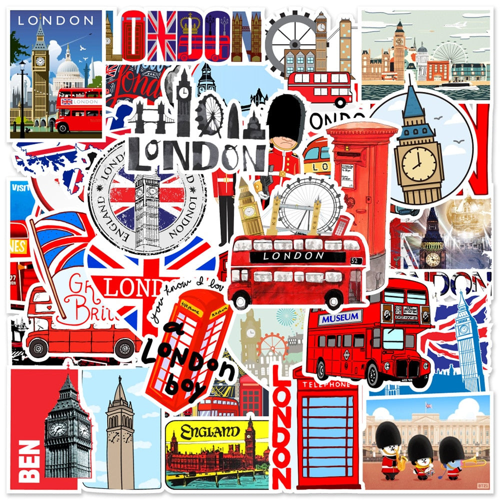50 Pcs/Pack London Theme Stickers