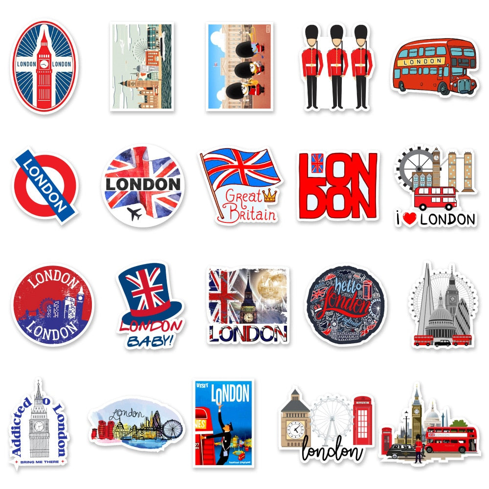 50 Pcs/Pack London Theme Stickers