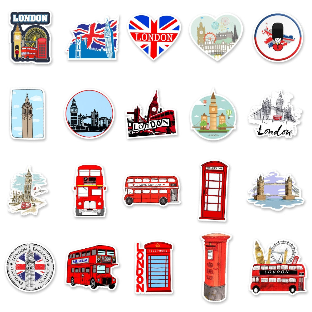 50 Pcs/Pack London Theme Stickers
