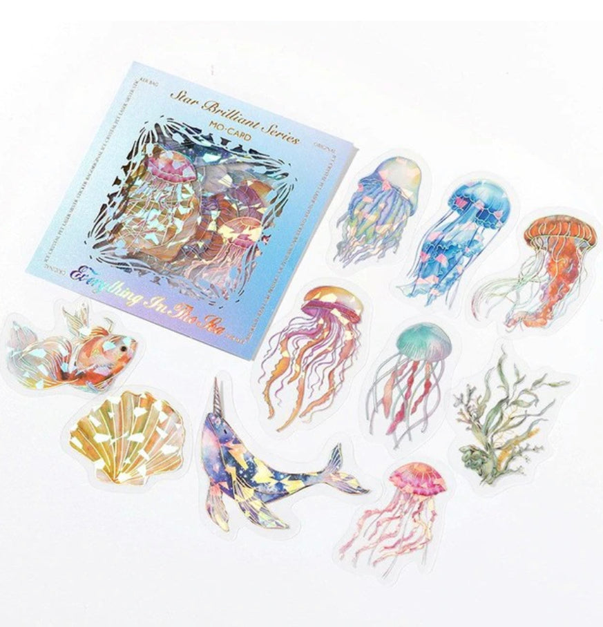 20 Pcs Hologram Sticker Sets Crysals - Butterflies - JellyFish - Flowers - Windows - Feathers