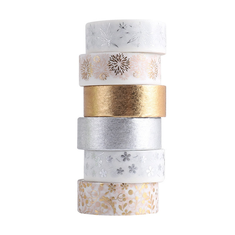 6 Pcs Gold & Silver Foil Washi Tape Set