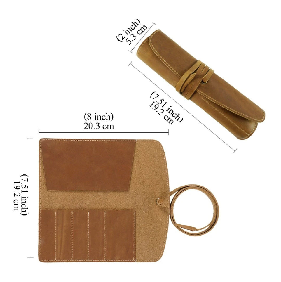 100% Genuine Leather Roll Pencil Case