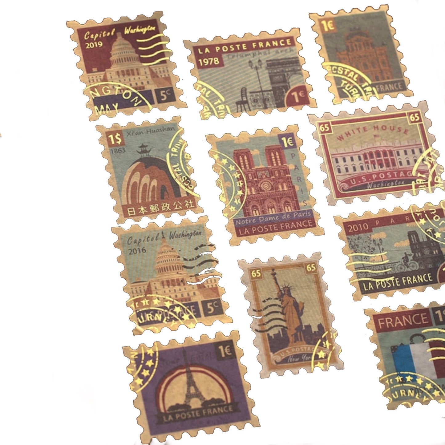 40 Pcs Gilded Sticker Retro City Stamp Stickrs