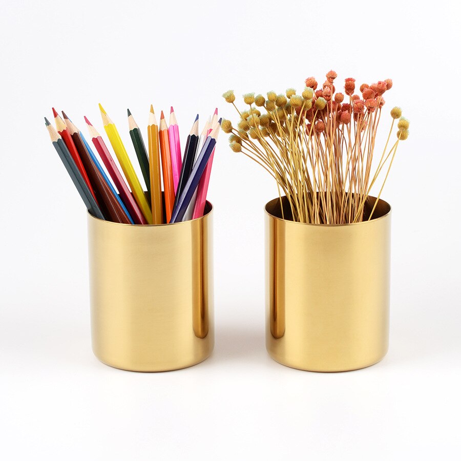Brass Gold Metal Round Pen Holder