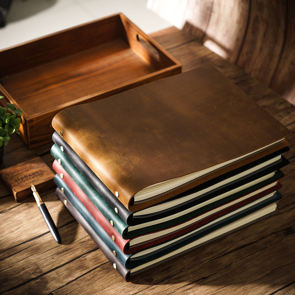 Leather A4 6 Ring Horizontal Sketch Book Journal