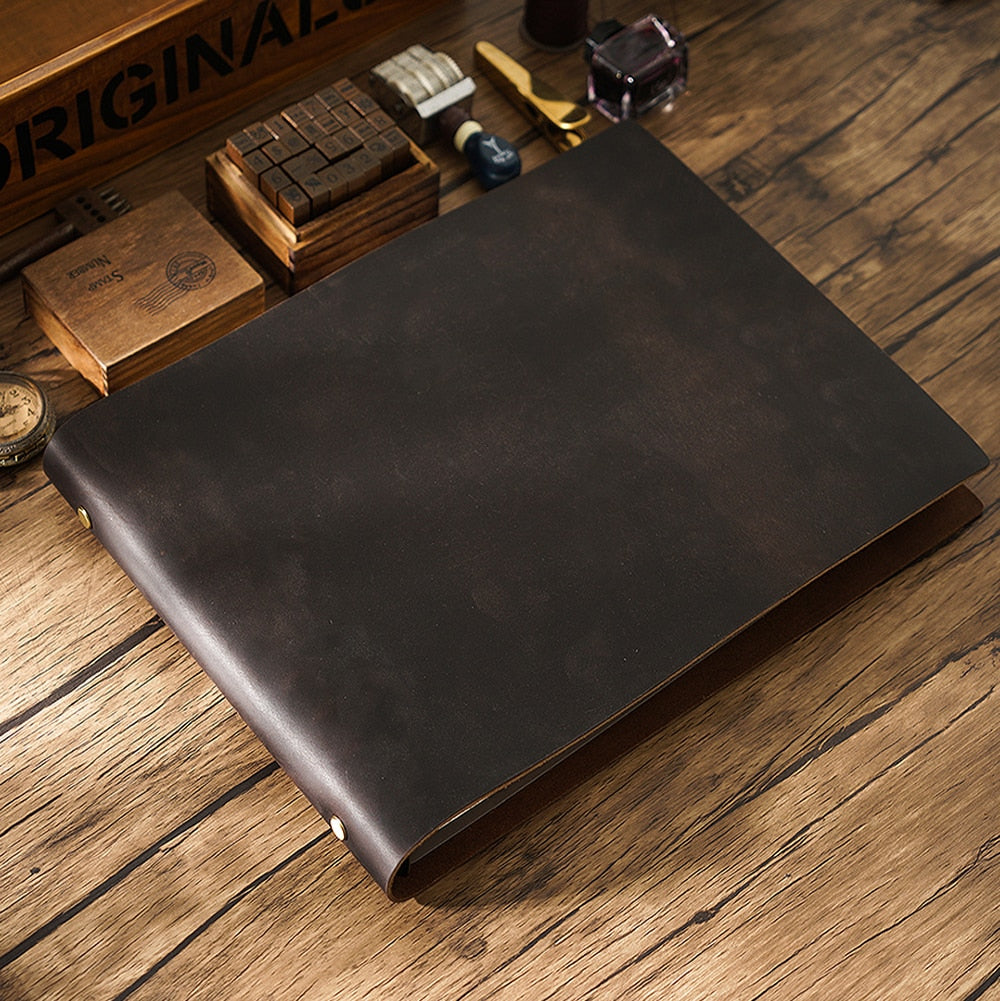 Leather A4 6 Ring Horizontal Sketch Book Journal