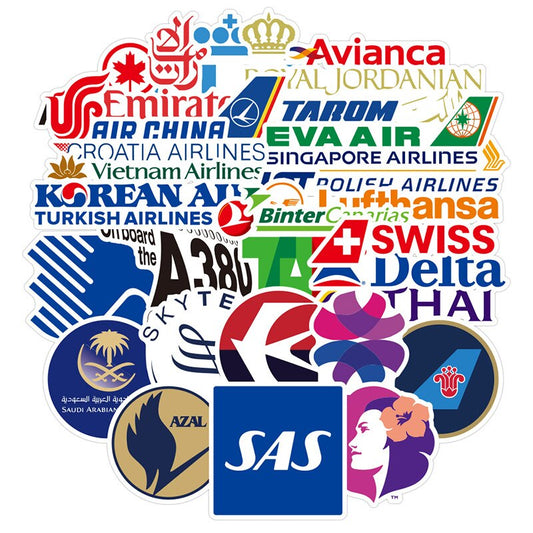 50Pcs/Set Airline Logo Travel Luggage Stickers