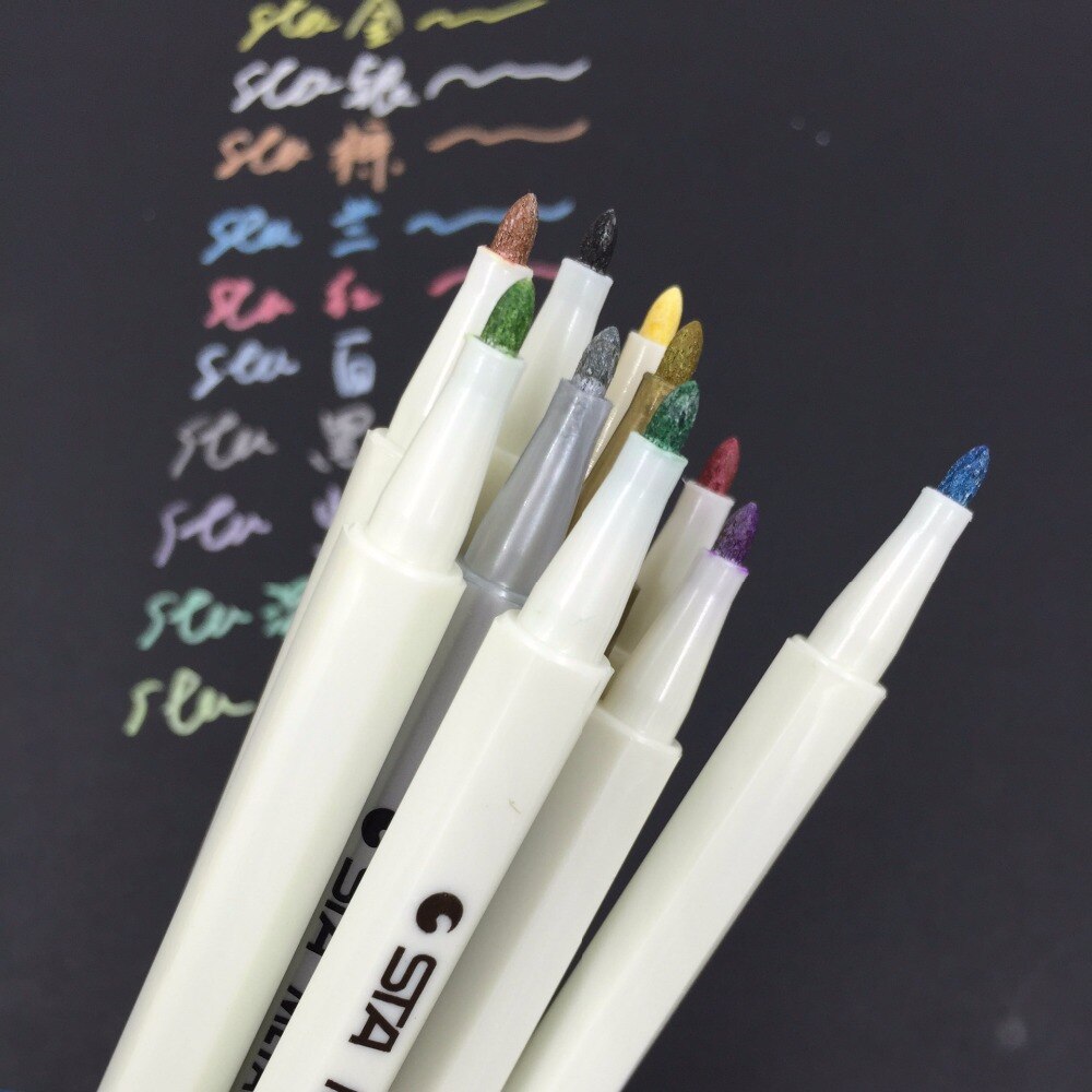 10 Pcs/Set Metallic Soft Brush Markers
