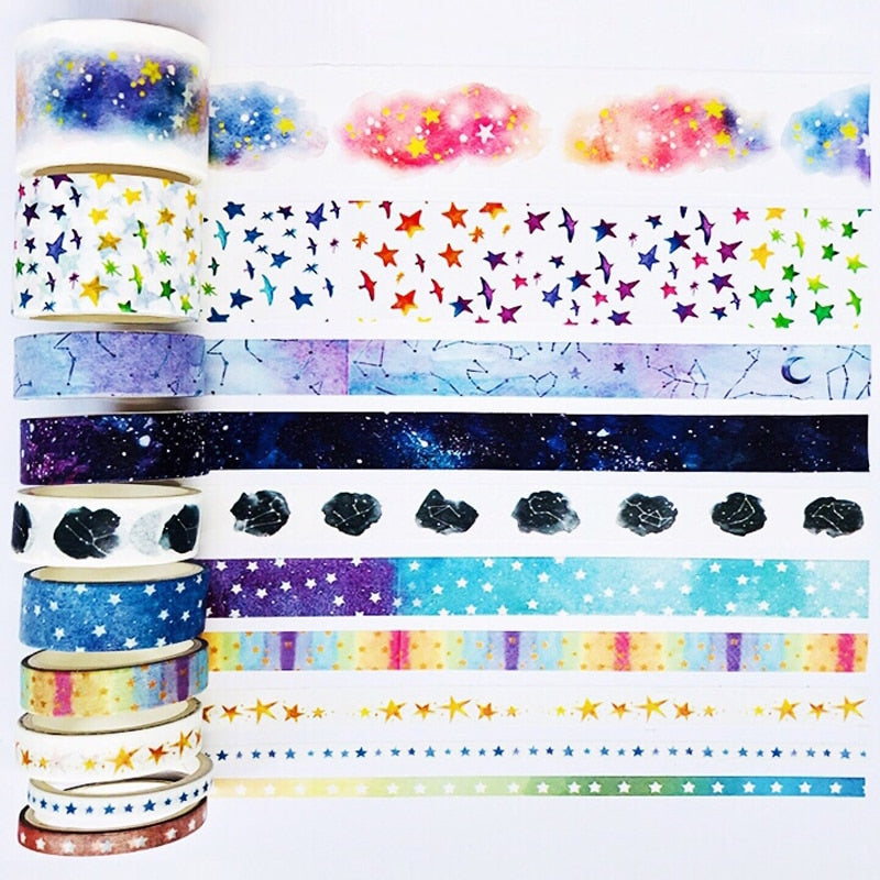 10 Rolls/Set Watercolored Starry Night Zodiac Washi Tapes