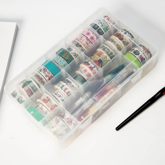 15 Compartments Clear Craft Washi Tape or Sticker Organizer Storage Box