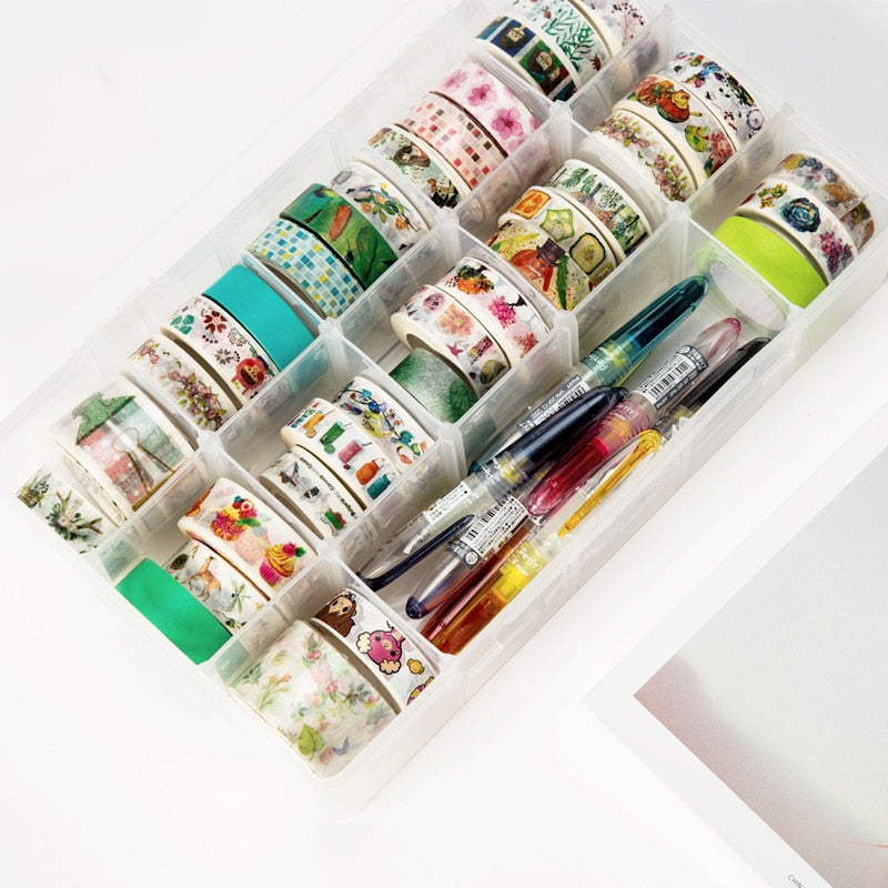 15 Compartments Clear Craft Washi Tape or Sticker Organizer Storage Box