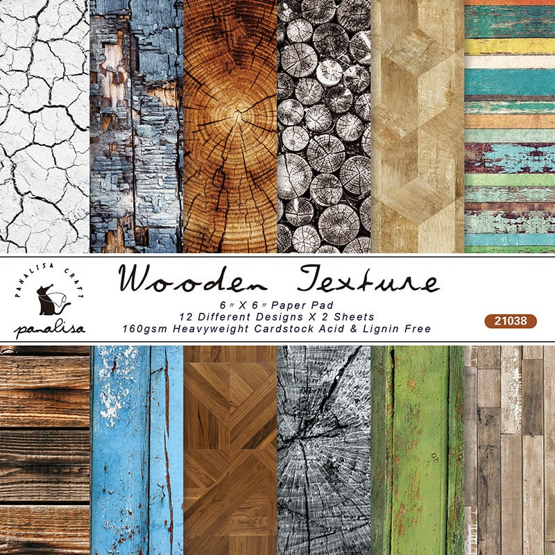 24 Sheets/Pad Wood Graphic Papers 6”x6”