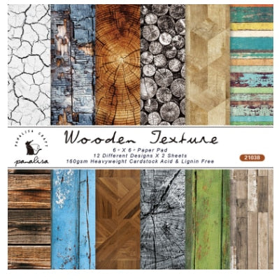 24 Sheets/Pad Wood Graphic Papers 6”x6”
