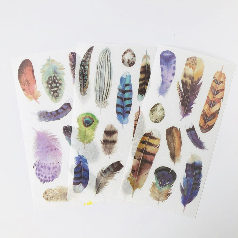3 Sheets WasHi Feather Stickers