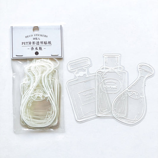 30 Pcs (3 Designs) Transparent Clear Perfume Stickers
