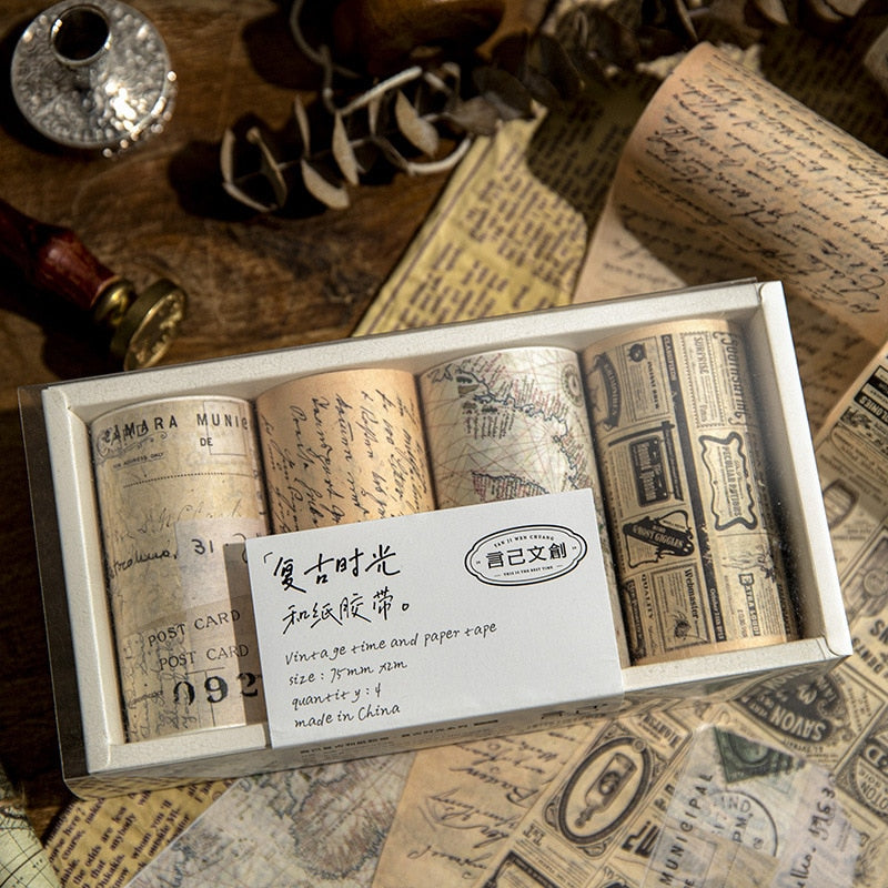 4 Rolls Wide Vintage  Washi Tape Set
