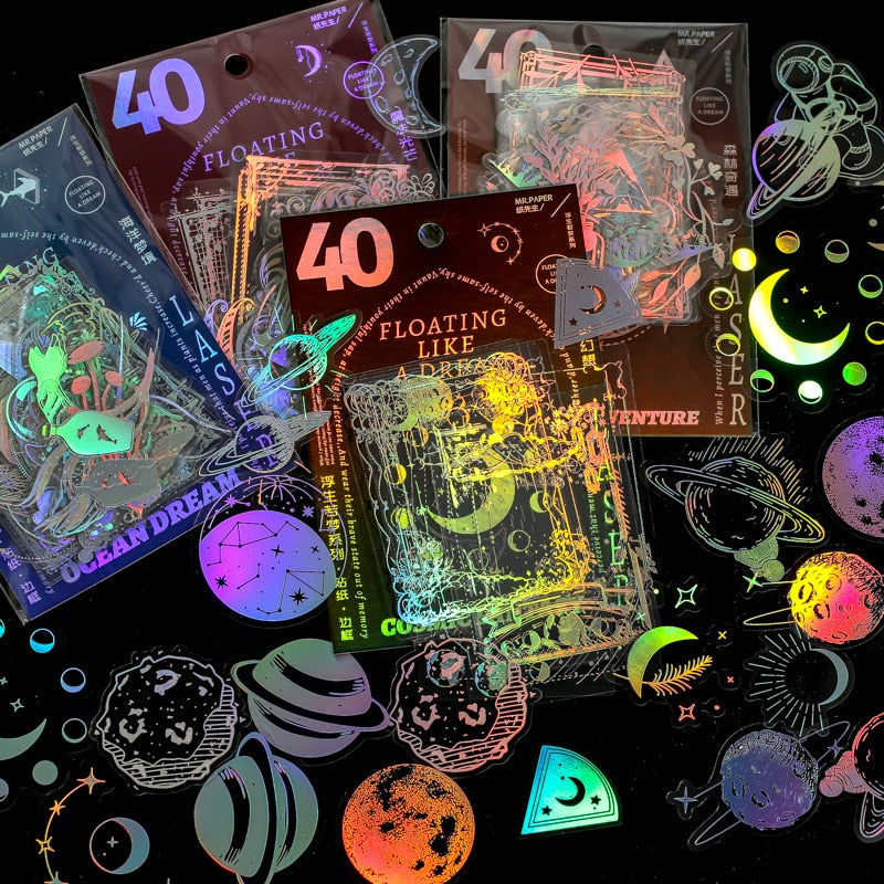 40 Pcs Silver Foil Fantasy Magic Universe Stickers