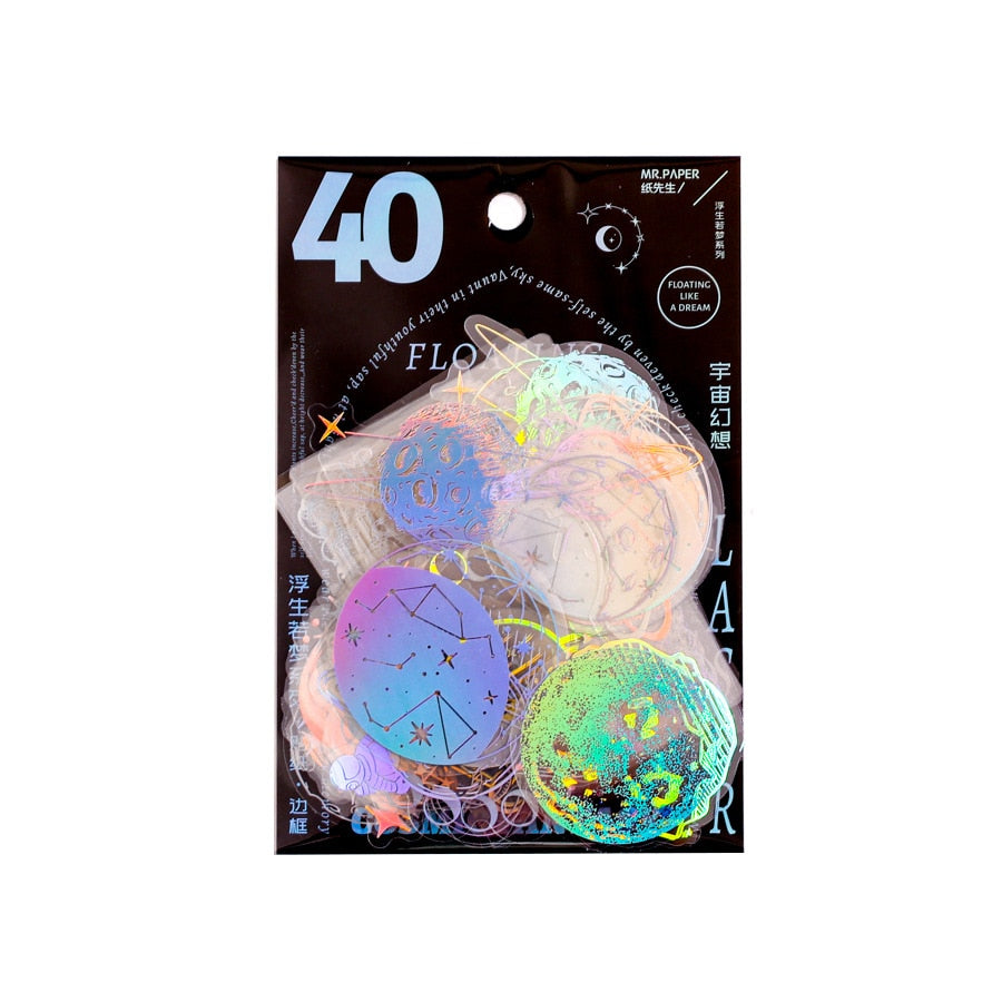 40 Pcs Silver Foil Fantasy Magic Universe Stickers
