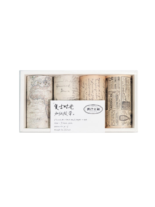 4 Rolls Vintage News Letterhead Map Washi Tape