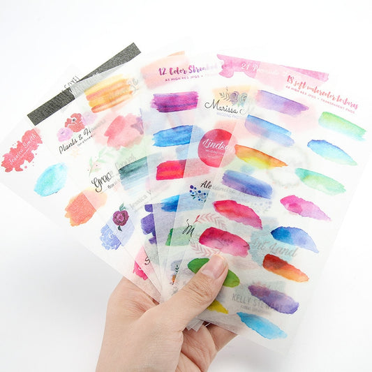 6 Sheets Watercolor Swach Stickers