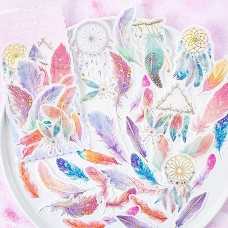 60 Pcs Feathers - Whales - Casle Gold Foil Stickers