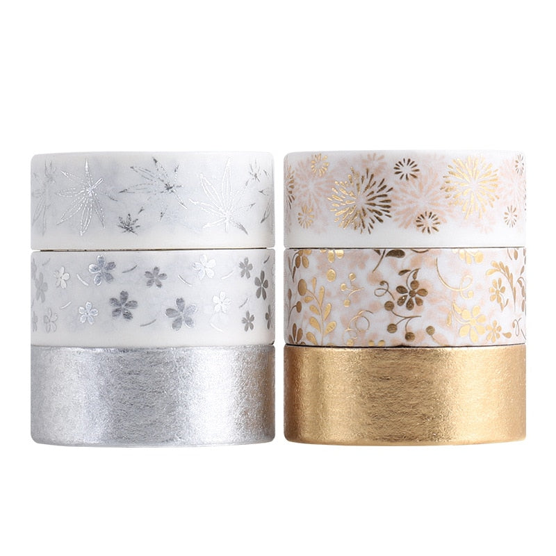 6 Pcs Gold & Silver Foil Washi Tape Set