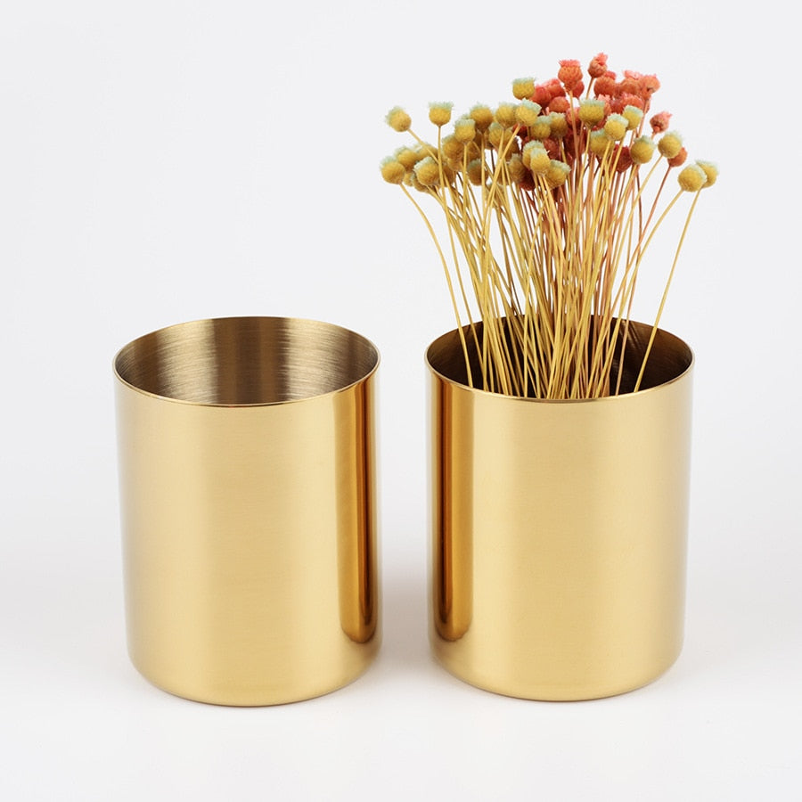 Brass Gold Metal Round Pen Holder