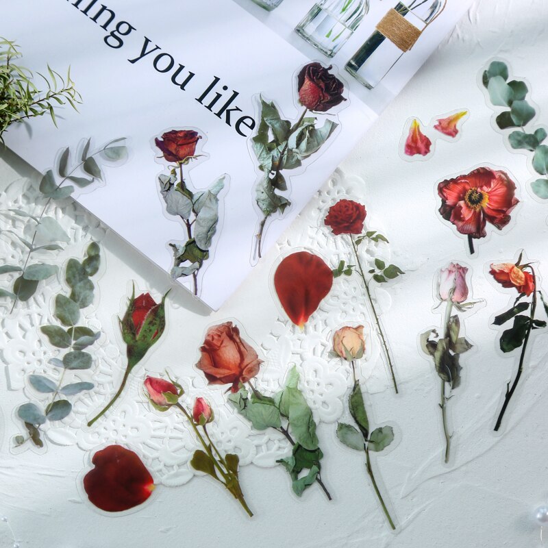 40 Pcs Rose Flower PVC Stickers