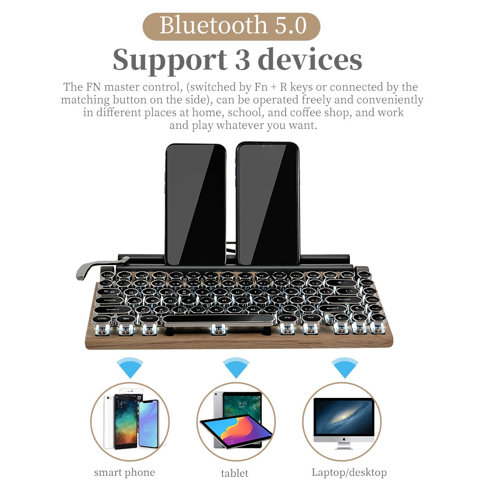 Retro Typewriter Wireless Mechanical Keyboard Bluetooth For  iPad