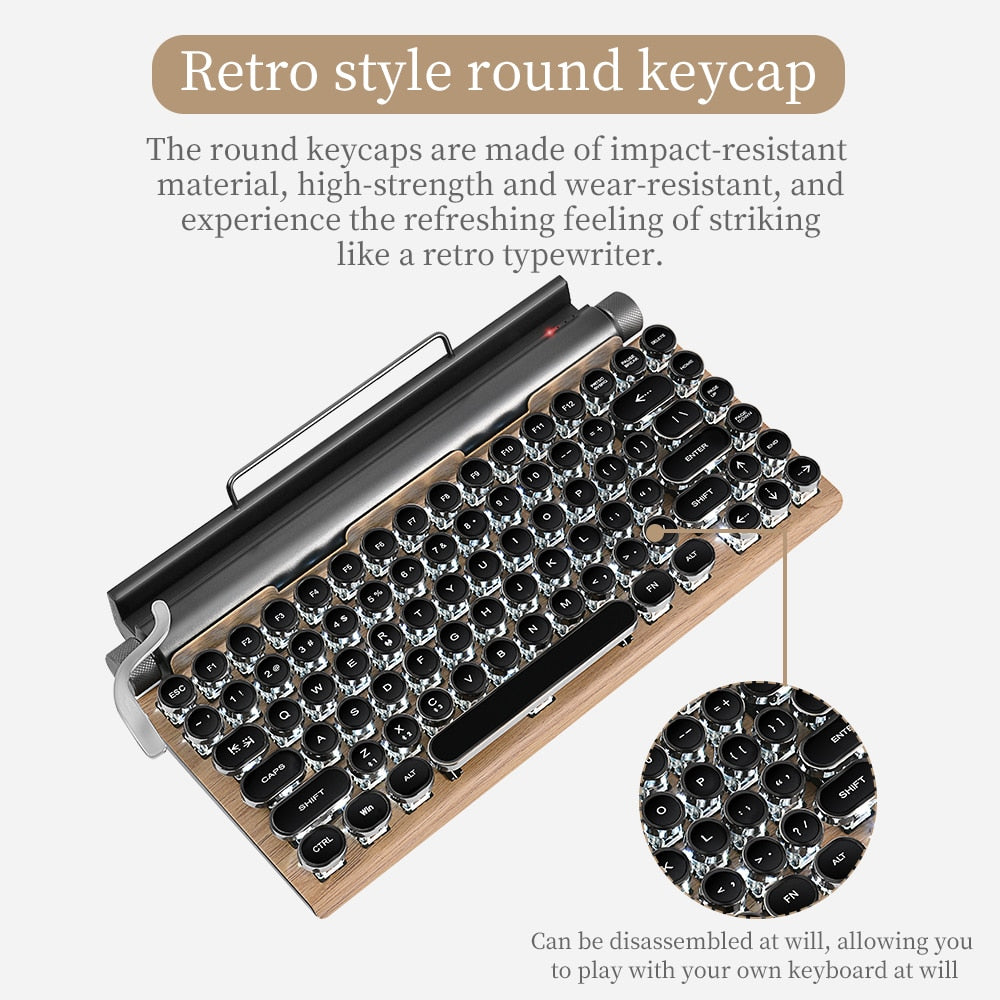 Retro Typewriter Wireless Mechanical Keyboard Bluetooth For  iPad