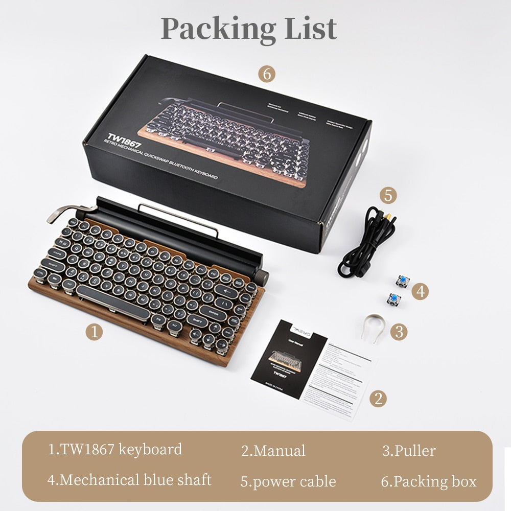 Retro Typewriter Wireless Mechanical Keyboard Bluetooth For  iPad