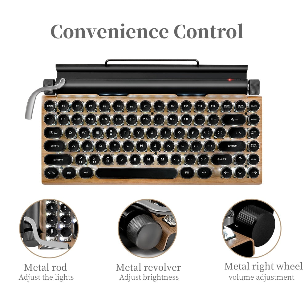 Retro Typewriter Wireless Mechanical Keyboard Bluetooth For  iPad