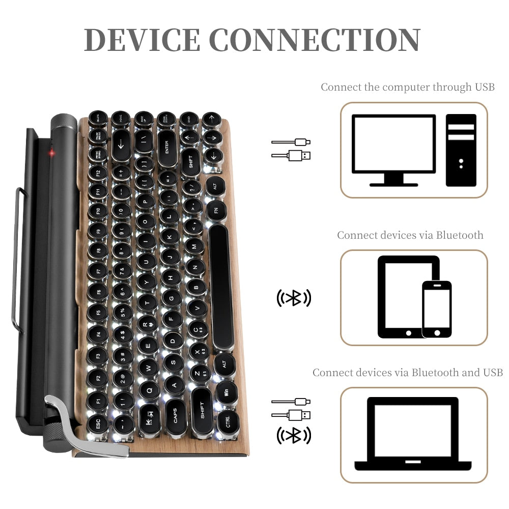 Retro Typewriter Wireless Mechanical Keyboard Bluetooth For  iPad
