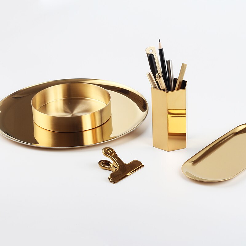 Round Gold Metal Brass Tray