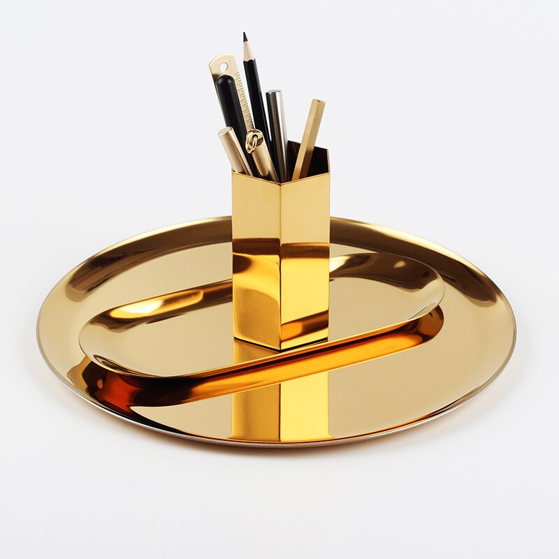 Round Gold Metal Brass Tray