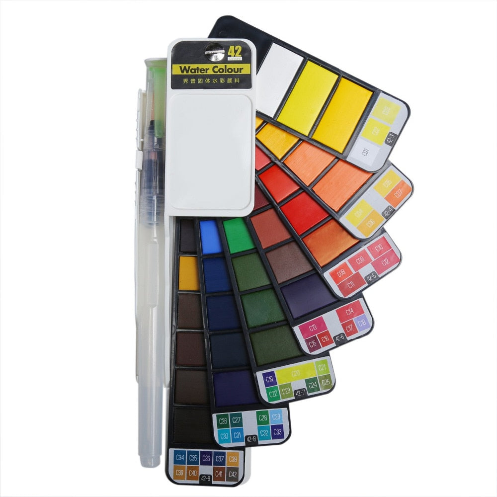 Travel Compact Art Watercolor Paint Set, 18/25/33/42